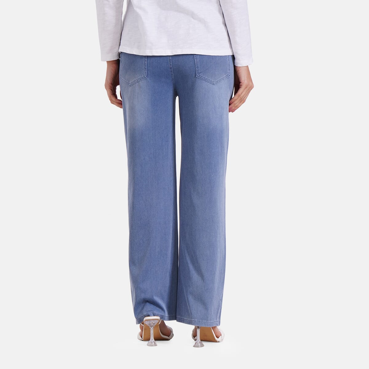 TAMSY Blue Stripe Med Wash Rhinestone Stretch Denim Pant with Pockets - (One Size L-XL) image number 1