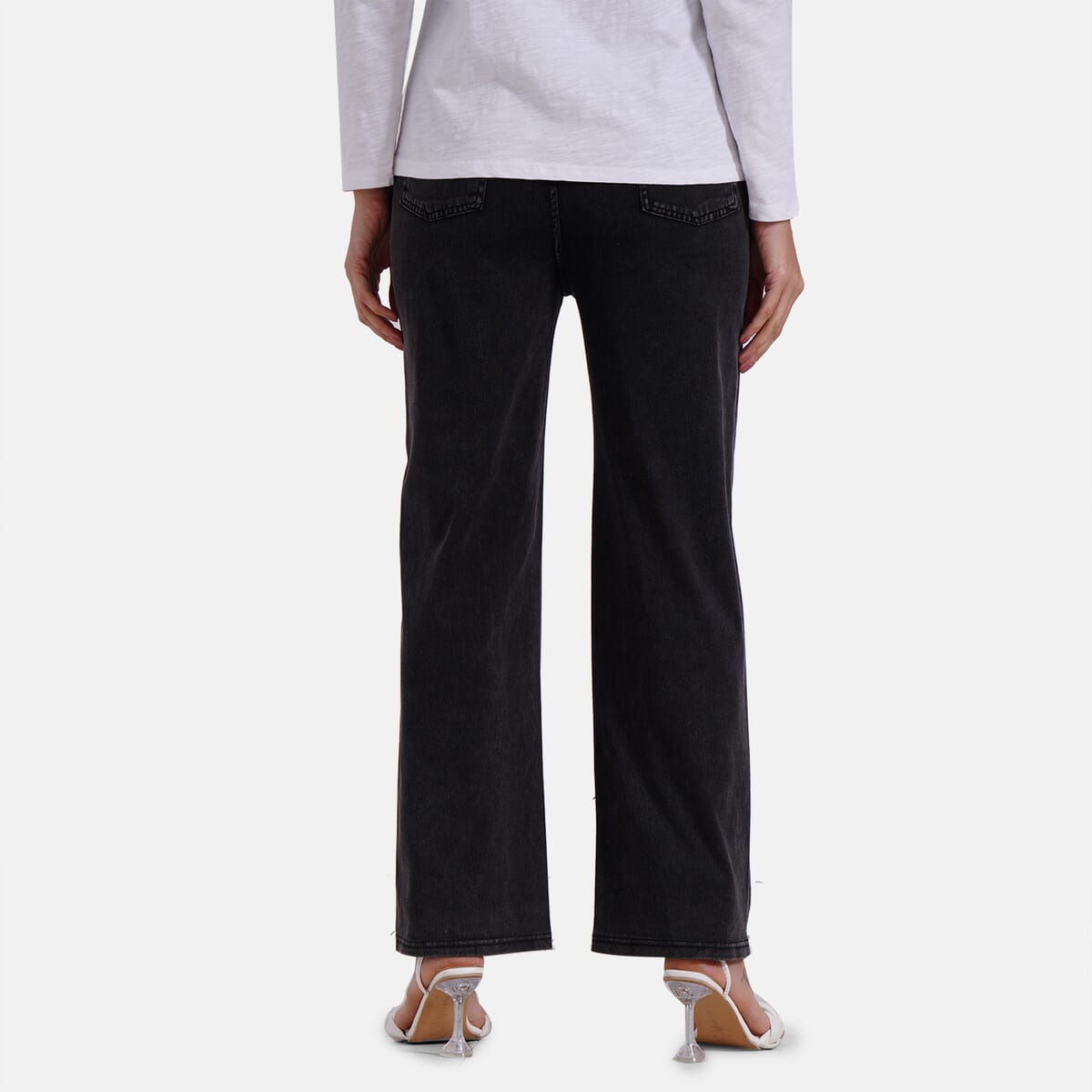 TAMSY Black Star Dark Wash Rhinestone Stretch Denim Pant with Pockets - (One Size L-XL) image number 1