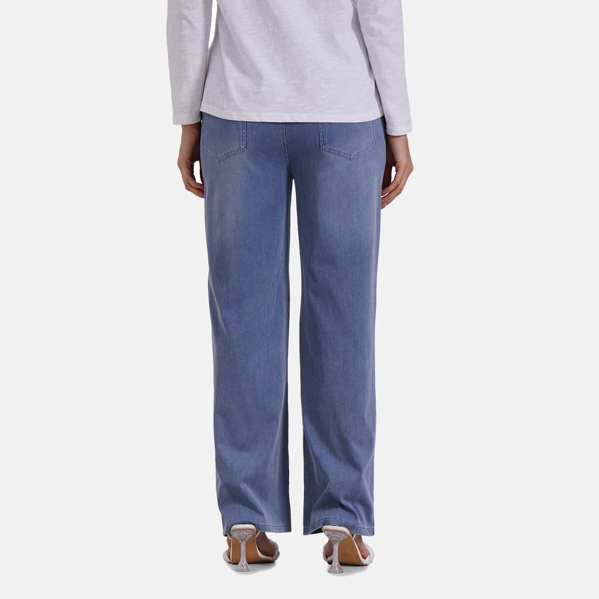 TAMSY Blue Star Med Wash Rhinestone Stretch Denim Pant with Pockets - (One Size L-XL) image number 1