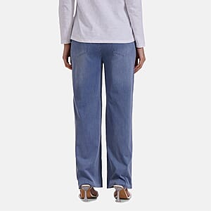 TAMSY Blue Star Med Wash Rhinestone Stretch Denim Pant with Pockets - (One Size L-XL)