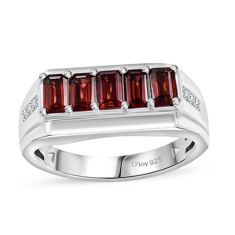 D'Joy Mozambique Garnet and White Zircon 2.00 ctw Men's Ring in Rhodium Over Sterling Silver (Size 10.0)