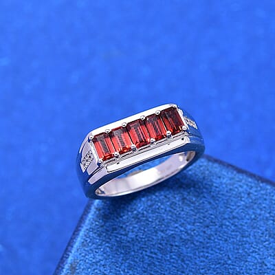 D'Joy Mozambique Garnet and White Zircon 2.00 ctw Men's Ring in Rhodium Over Sterling Silver (Size 10.0)