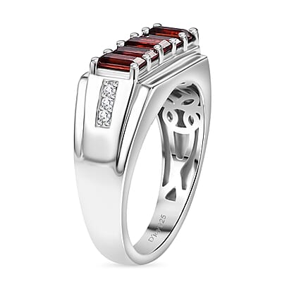 D'Joy Mozambique Garnet and White Zircon 2.00 ctw Men's Ring in Rhodium Over Sterling Silver (Size 10.0)