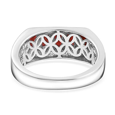 D'Joy Mozambique Garnet and White Zircon 2.00 ctw Men's Ring in Rhodium Over Sterling Silver (Size 10.0)