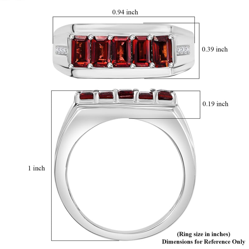 D'Joy Mozambique Garnet and White Zircon 2.00 ctw Men's Ring in Rhodium Over Sterling Silver (Size 10.0)
