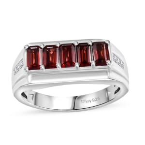 Mozambique Garnet and White Zircon 2.00 ctw Men's Ring in Rhodium Over Sterling Silver (Size 14.0)