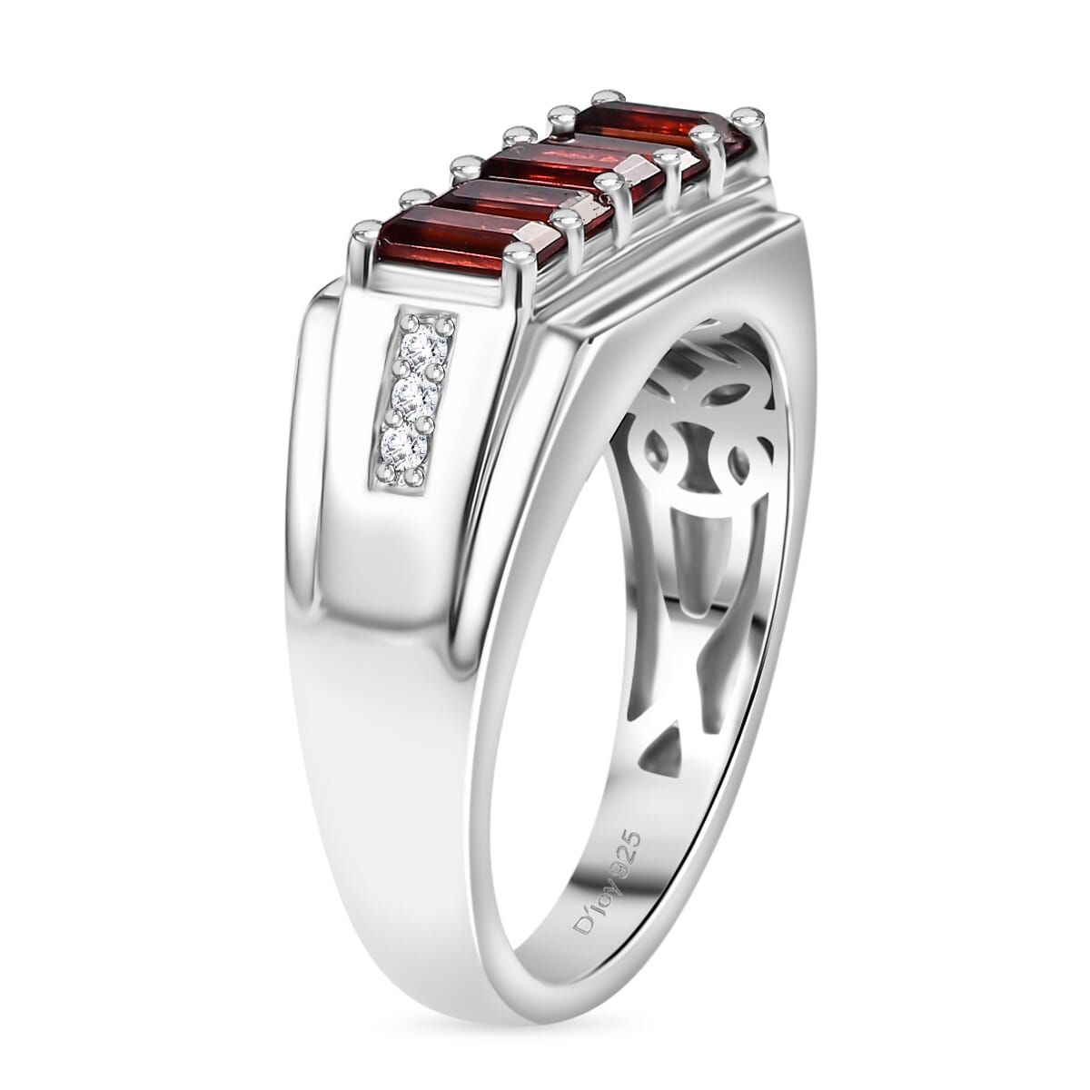 Mozambique Garnet and White Zircon 2.00 ctw Men's Ring in Rhodium Over Sterling Silver (Size 14.0) image number 2