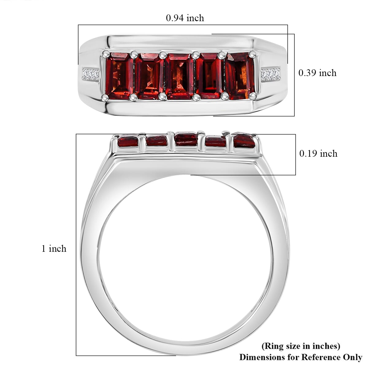Mozambique Garnet and White Zircon 2.00 ctw Men's Ring in Rhodium Over Sterling Silver (Size 14.0) image number 4