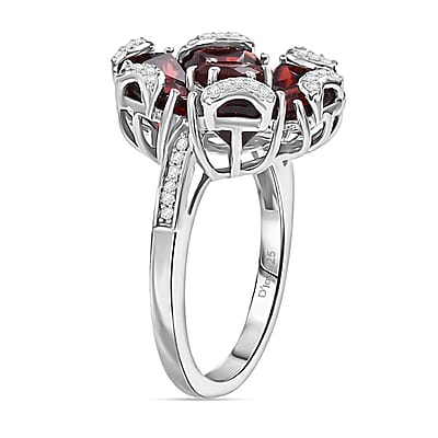 D'Joy Mozambique Garnet and White Zircon 6.35 ctw Fiery Blossom Ring in Rhodium Over Sterling Silver (Size 10.0)
