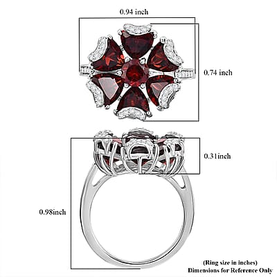 D'Joy Mozambique Garnet and White Zircon 6.35 ctw Fiery Blossom Ring in Rhodium Over Sterling Silver (Size 10.0)