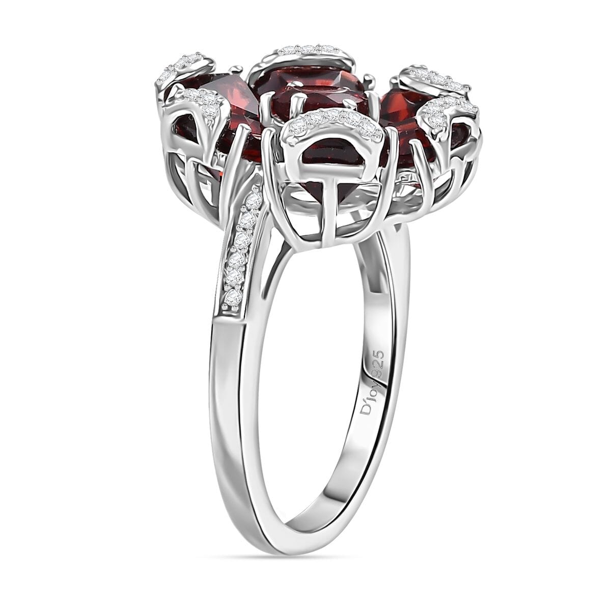 Mozambique Garnet and White Zircon 6.35 ctw Fiery Blossom Ring in Rhodium Over Sterling Silver (Size 9.0) image number 3