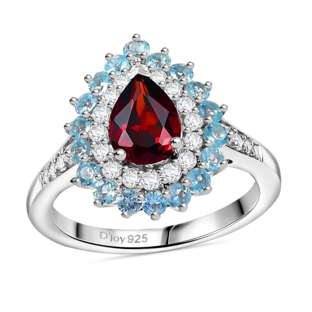 Mozambique Garnet and Multi Gemstone 2.10 ctw Teardrop Halo Ring in Rhodium Over Sterling Silver (Size 10.0) image number 0