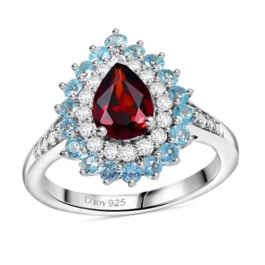 Mozambique Garnet and Multi Gemstone 2.10 ctw Teardrop Halo Ring in Rhodium Over Sterling Silver (Size 10.0)