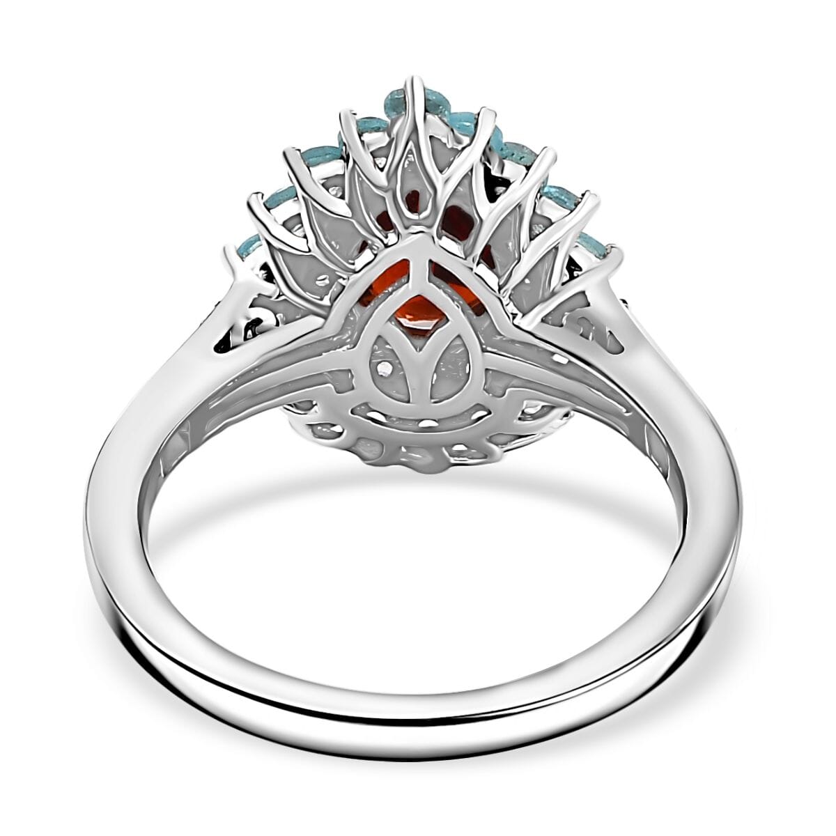 Mozambique Garnet and Multi Gemstone 2.10 ctw Teardrop Halo Ring in Rhodium Over Sterling Silver (Size 10.0) image number 4