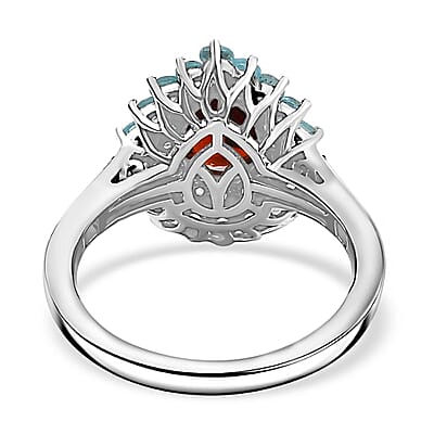 D'Joy Mozambique Garnet and Multi Gemstone 2.10 ctw Teardrop Halo Ring in Rhodium Over Sterling Silver (Size 10.0)