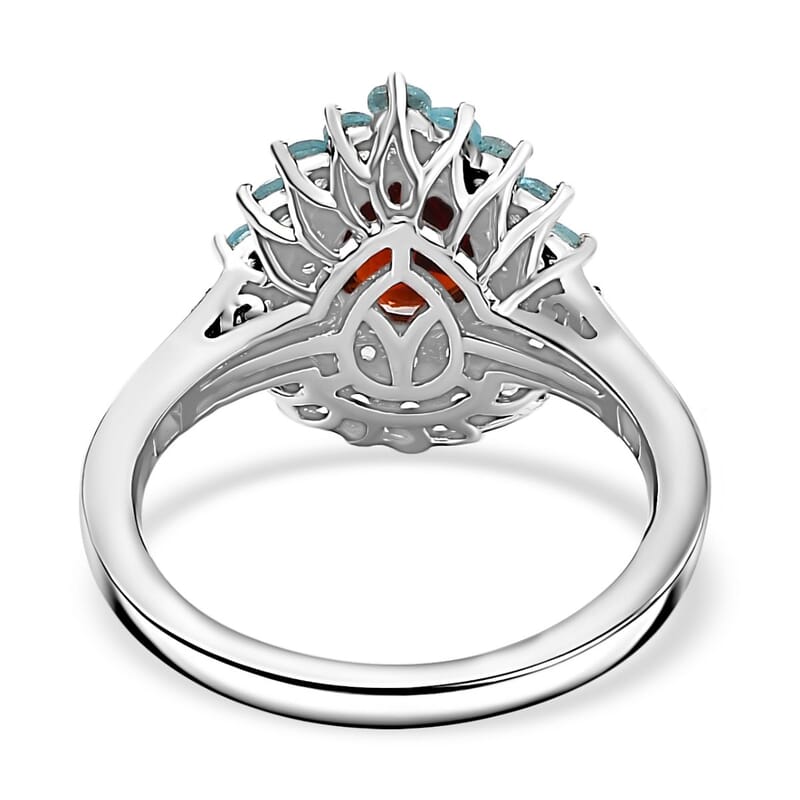 D'Joy Mozambique Garnet and Multi Gemstone 2.10 ctw Teardrop Halo Ring in Rhodium Over Sterling Silver (Size 10.0)