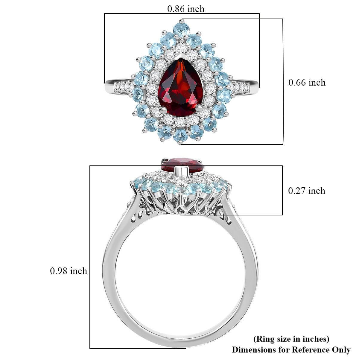 Mozambique Garnet and Multi Gemstone 2.10 ctw Teardrop Halo Ring in Rhodium Over Sterling Silver (Size 10.0) image number 5