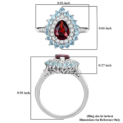 D'Joy Mozambique Garnet and Multi Gemstone 2.10 ctw Teardrop Halo Ring in Rhodium Over Sterling Silver (Size 10.0)