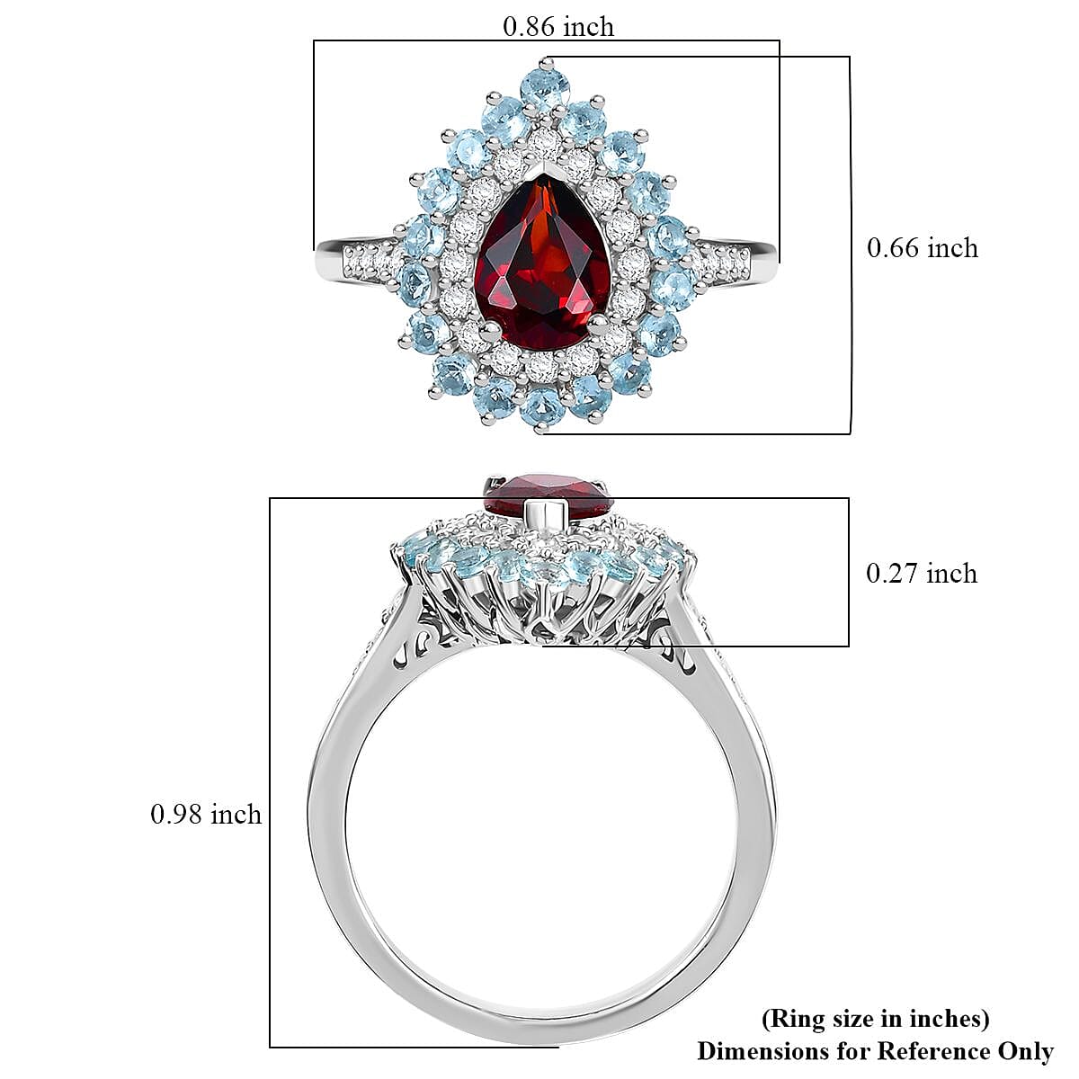 Mozambique Garnet and Multi Gemstone 2.10 ctw Teardrop Halo Ring in Rhodium Over Sterling Silver (Size 9.0) image number 5
