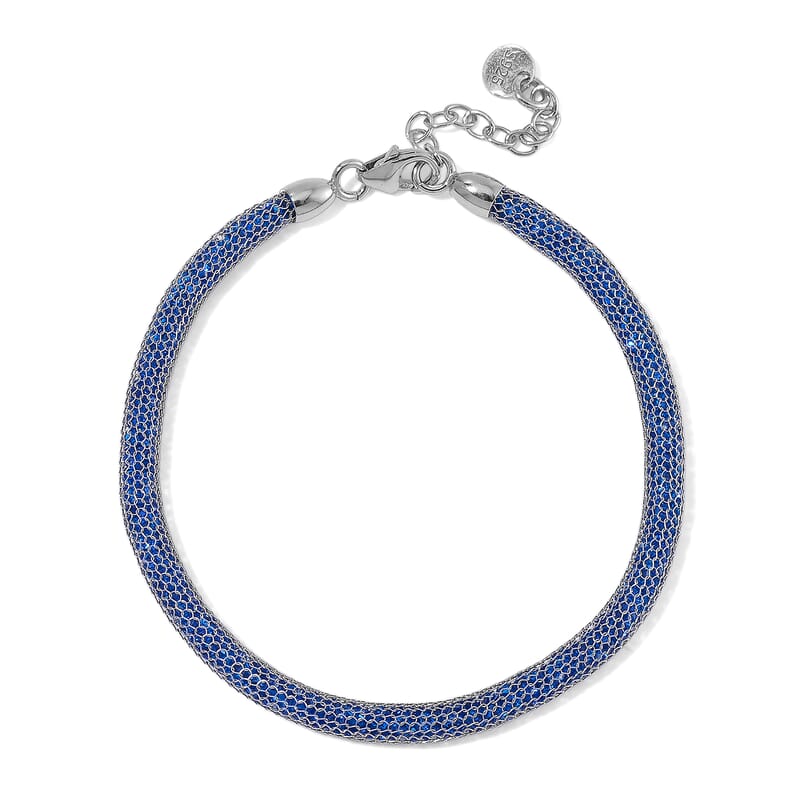Simulated Blue Diamond Bracelet in Rhodium Over Sterling Silver (7.0-8.0In)