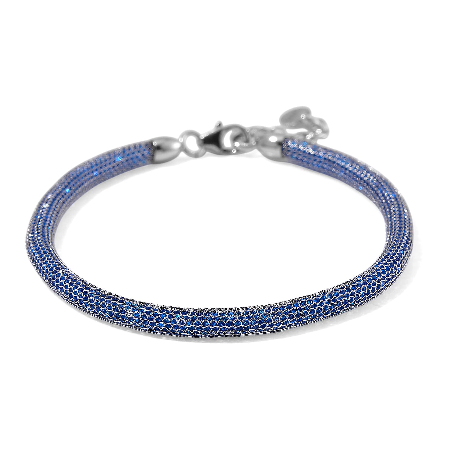 Simulated Blue Diamond Bracelet in Rhodium Over Sterling Silver (7.0-8.0In)