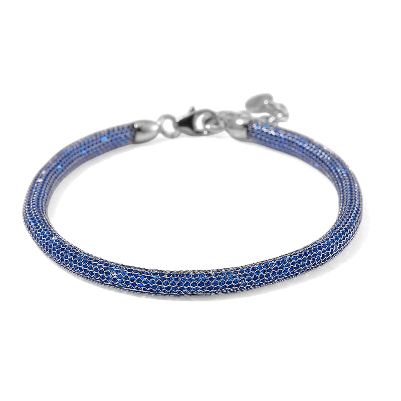 Simulated Blue Diamond Bracelet in Rhodium Over Sterling Silver (7.0-8.0In)