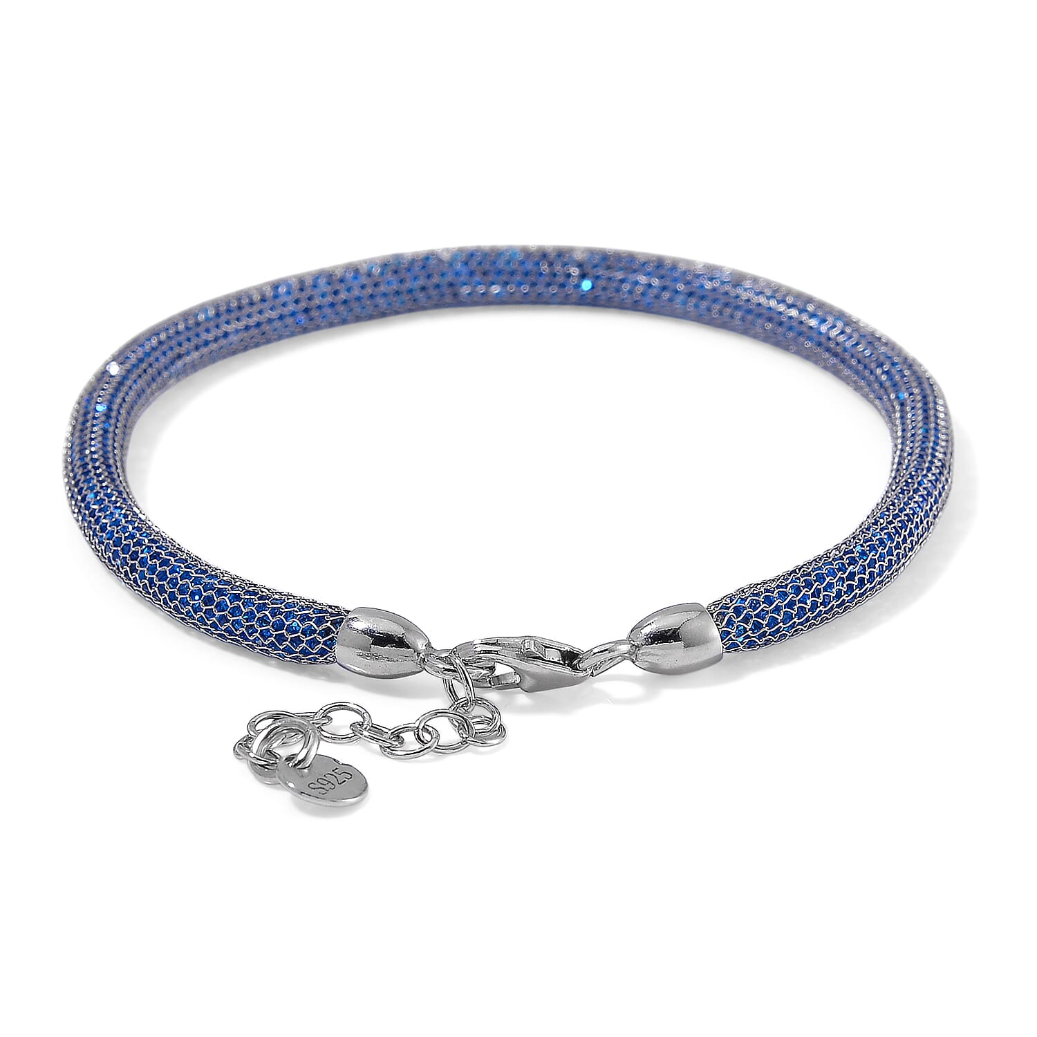 Simulated Blue Diamond Bracelet in Rhodium Over Sterling Silver (7.0-8.0In)