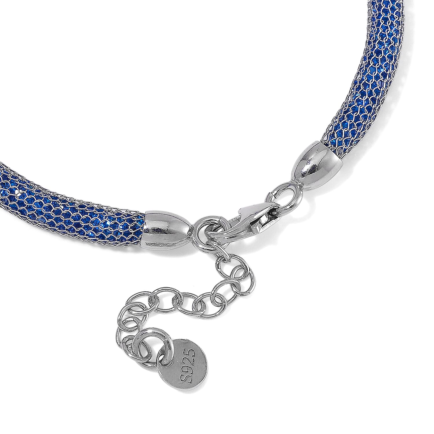 Simulated Blue Diamond Bracelet in Rhodium Over Sterling Silver (7.0-8.0In)