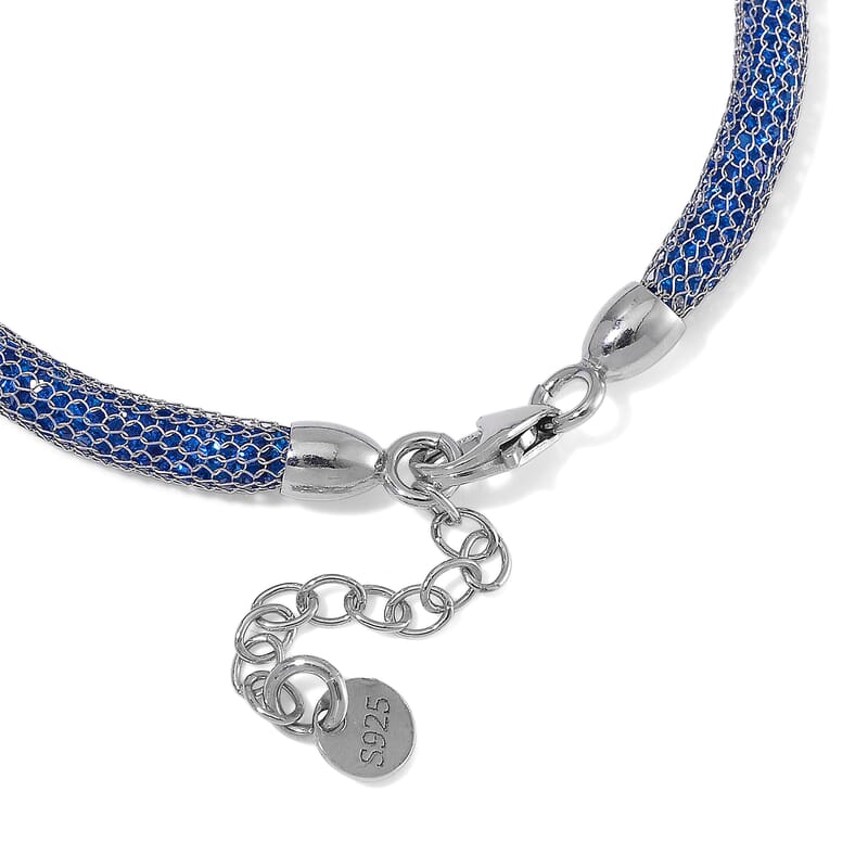 Simulated Blue Diamond Bracelet in Rhodium Over Sterling Silver (7.0-8.0In)