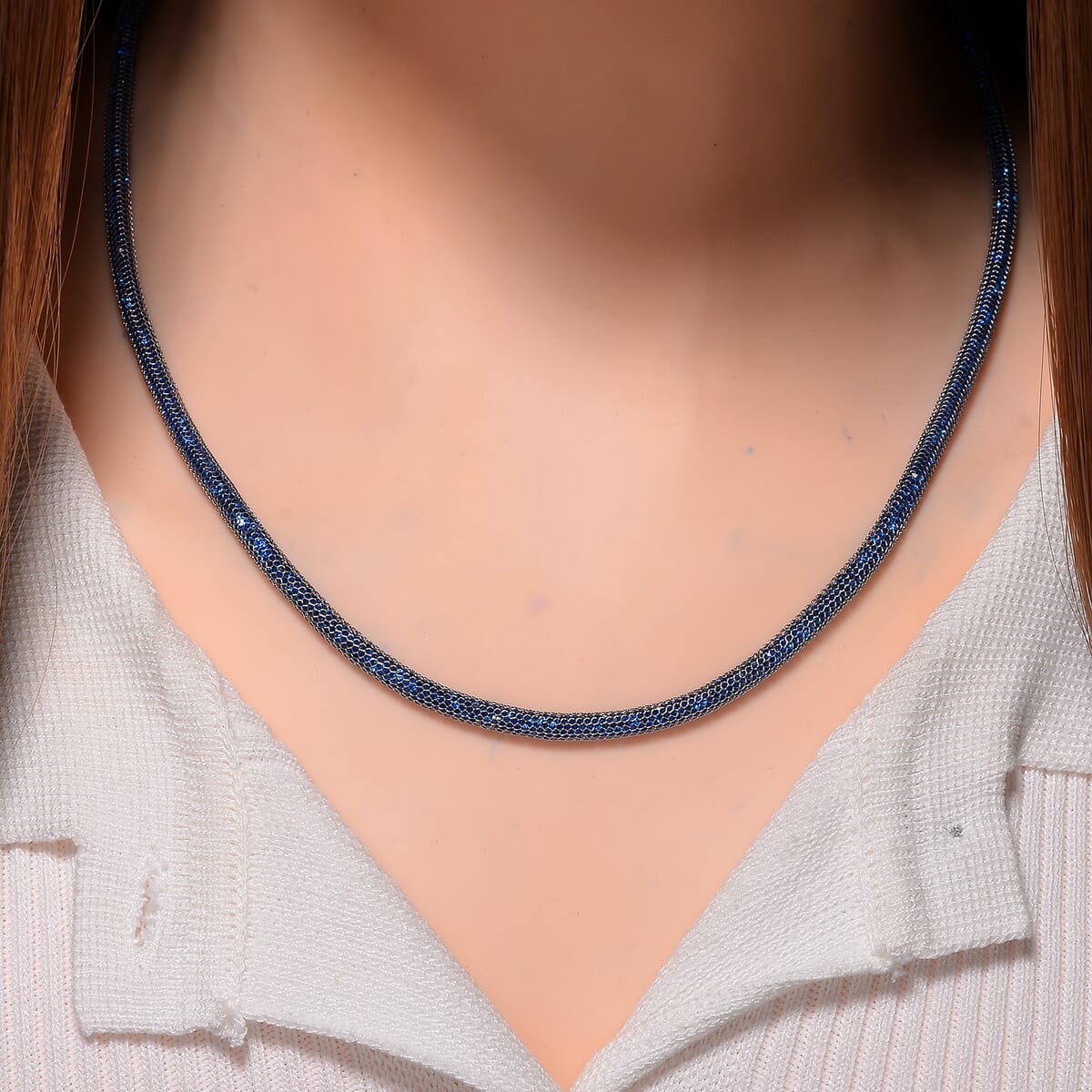 Simulated Blue Diamond Necklace in Rhodium Over Sterling Silver 20 Inches image number 1