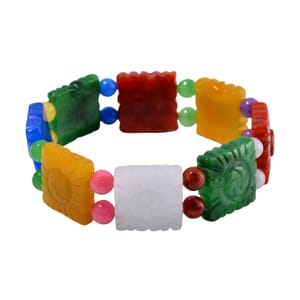 Multi Jade (D) 220.00 ctw Carved Flower and Beaded Stretch Bracelet