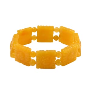 Honey Jade (D) 220.00 ctw Carved Flower and Beaded Stretch Bracelet