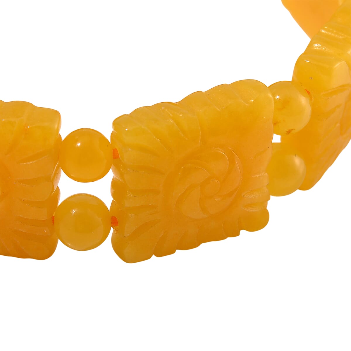 Honey Jade (D) 220.00 ctw Carved Flower and Beaded Stretch Bracelet image number 2