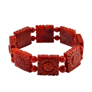Red Jade (D) 220.00 ctw Carved Flower and Beaded Stretch Bracelet