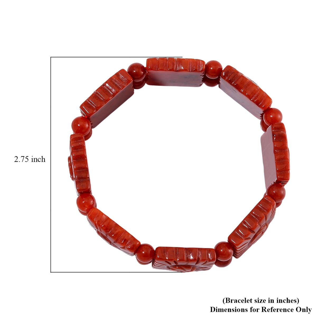 Red Jade (D) 220.00 ctw Carved Flower and Beaded Stretch Bracelet image number 3