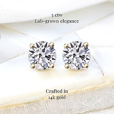 IGI Certified Luxuriant Lab Grown Diamond G-VS2 5.00 ctw Earrings in 14K Yellow Gold