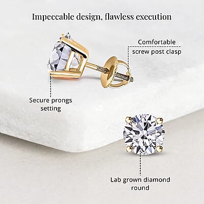IGI Certified Luxuriant Lab Grown Diamond G-VS2 5.00 ctw Earrings in 14K Yellow Gold