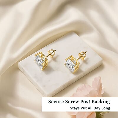 Luxuriant Lab Grown Diamond G VS2 10.00 ctw Radiant Solitaire Earrings in 14K Yellow Gold