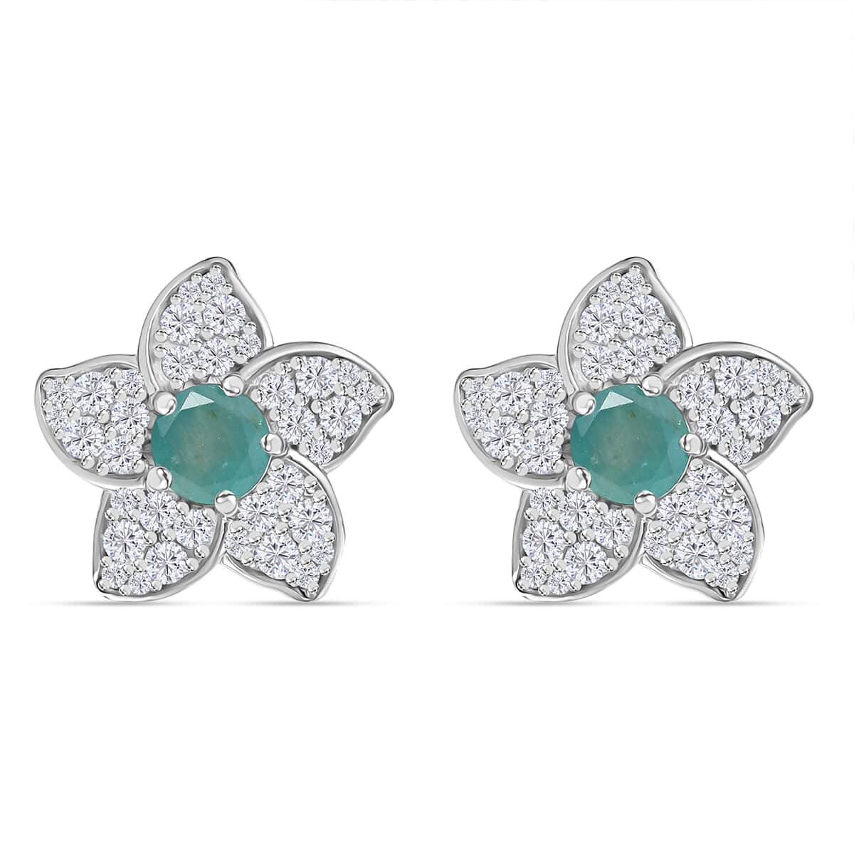 Grandidierite and White Zircon 2.30 ctw Flower Earrings in Rhodium Over Sterling Silver image number 0