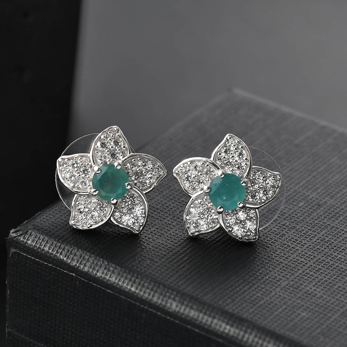 Grandidierite and White Zircon 2.30 ctw Flower Earrings in Rhodium Over Sterling Silver image number 1