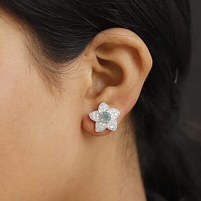 D'Joy Grandidierite and White Zircon 2.30 ctw Flower Earrings in Rhodium Over Sterling Silver