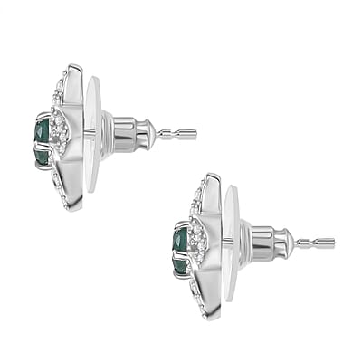 D'Joy Grandidierite and White Zircon 2.30 ctw Flower Earrings in Rhodium Over Sterling Silver