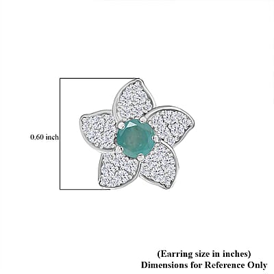 D'Joy Grandidierite and White Zircon 2.30 ctw Flower Earrings in Rhodium Over Sterling Silver
