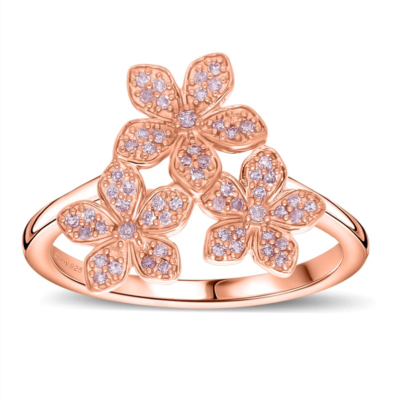 Natural Pink Diamond 0.25 ctw Blooming Floral Ring in Vermeil Rose Gold Sterling Silver (Size 7.0) 