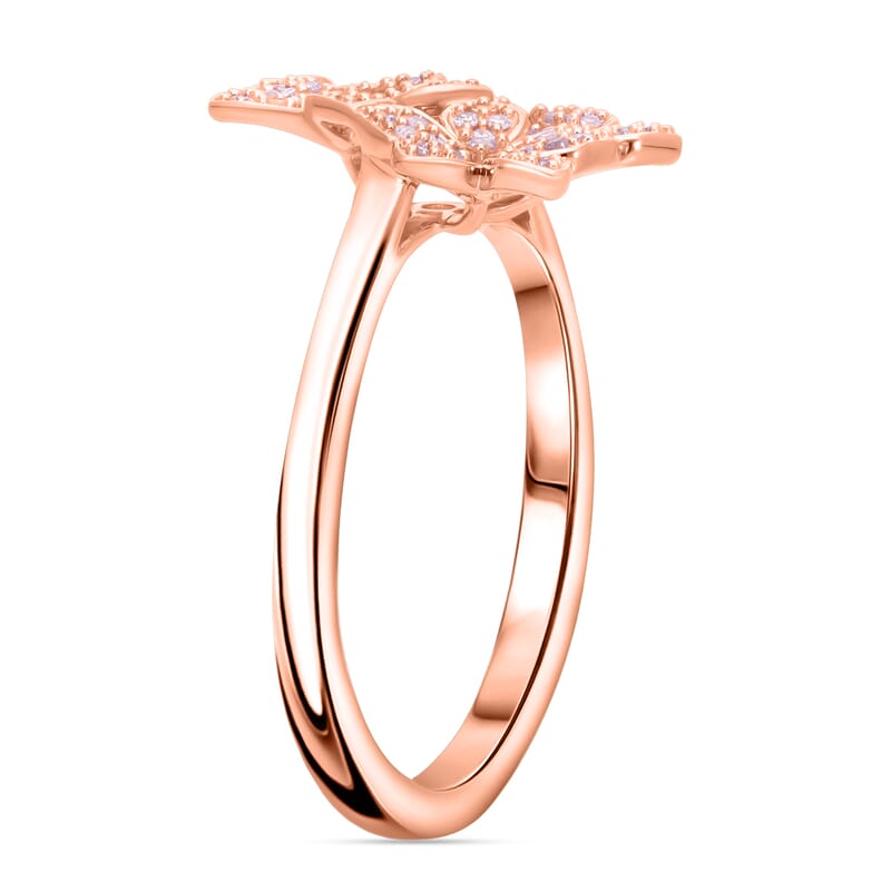 Natural Pink Diamond 0.25 ctw Blooming Floral Ring in Vermeil Rose Gold Sterling Silver (Size 7.0) 