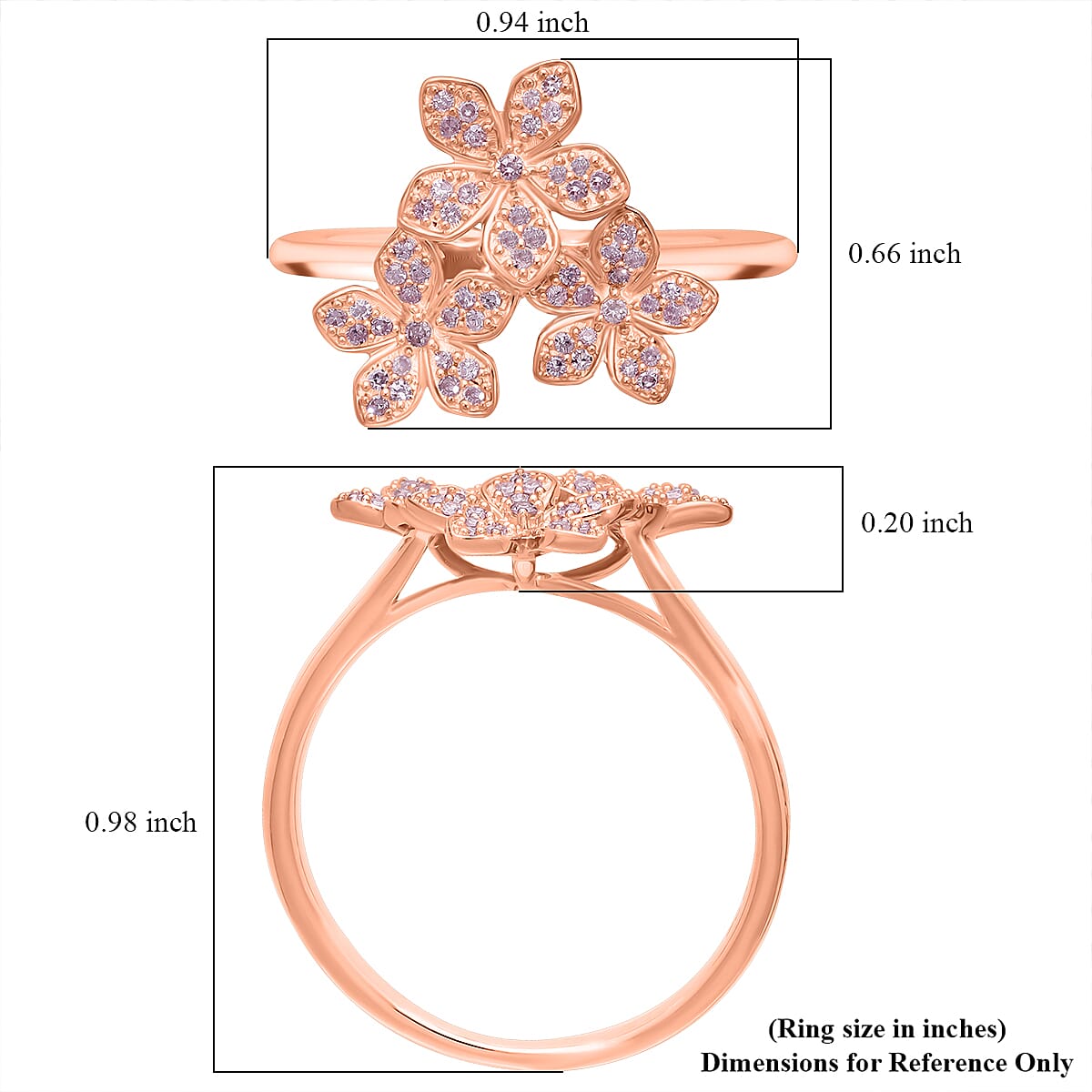 Natural Pink Diamond 0.25 ctw Blooming Floral Ring in Vermeil Rose Gold Sterling Silver (Size 7.0) 