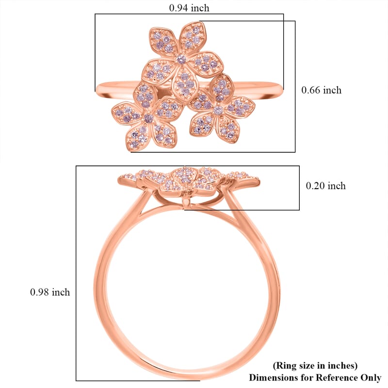 Natural Pink Diamond 0.25 ctw Blooming Floral Ring in Vermeil Rose Gold Sterling Silver (Size 7.0) 