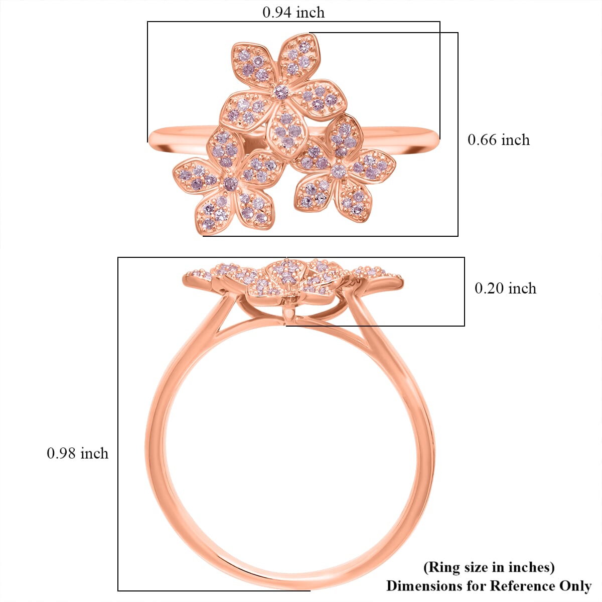 Natural Pink Diamond 0.25 ctw Blooming Floral Ring in Vermeil Rose Gold Sterling Silver (Size 9.0)  image number 4