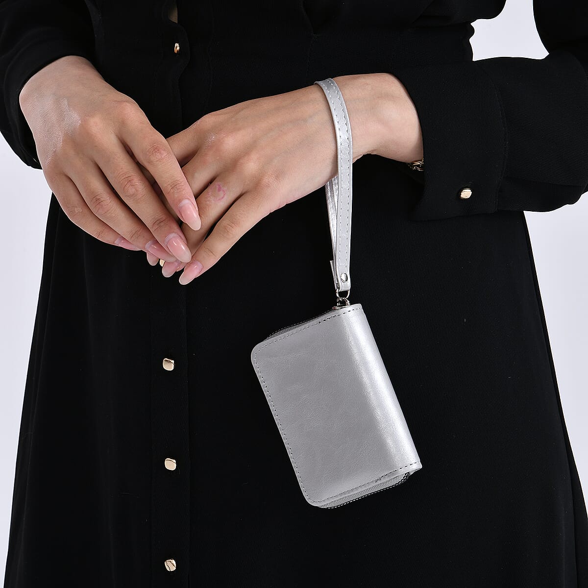 Silver Faux Leather Crossbody Bag with Shoulder Strap and Card Holder image number 3