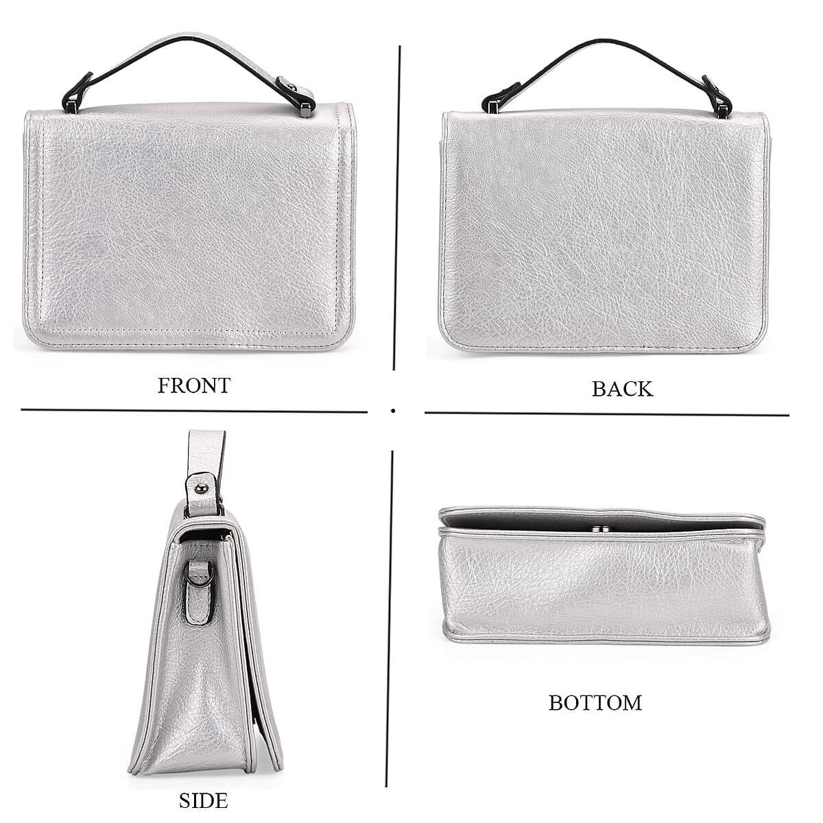 Silver Faux Leather Crossbody Bag with Shoulder Strap and Card Holder image number 4